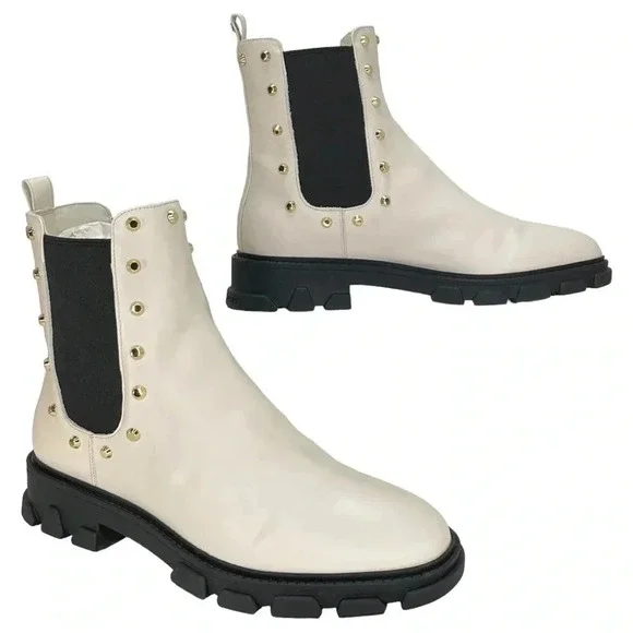 Michael Kors Ridley Cream Leather Studded Womens Ankle Boots Size 9.5M NWOB - Picture 13 of 15